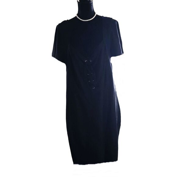 Lane Bryant Black Deep V-neck Tie Front Dress Size 24 - Picture 1 of 6